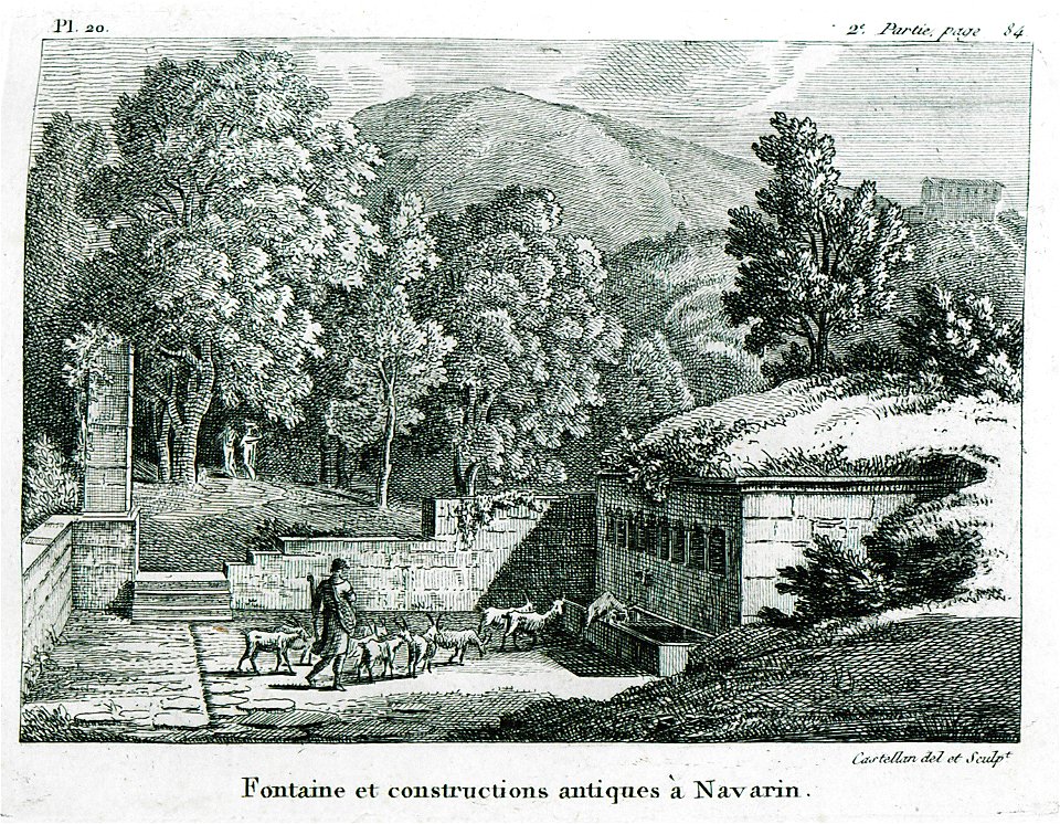 Fontaine et constructions antiques à Navarin - Castellan Antoine-laurent - 1808