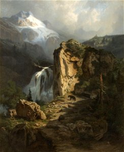 Léonard-Alexis Daligé de Fontenay Hochgebirgslandschaft mit Bärenjagd