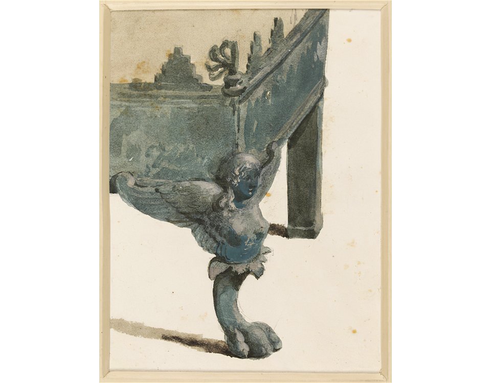 Foot of a bronze brazier in Pompeii, watercolor by Luigi Bazzani