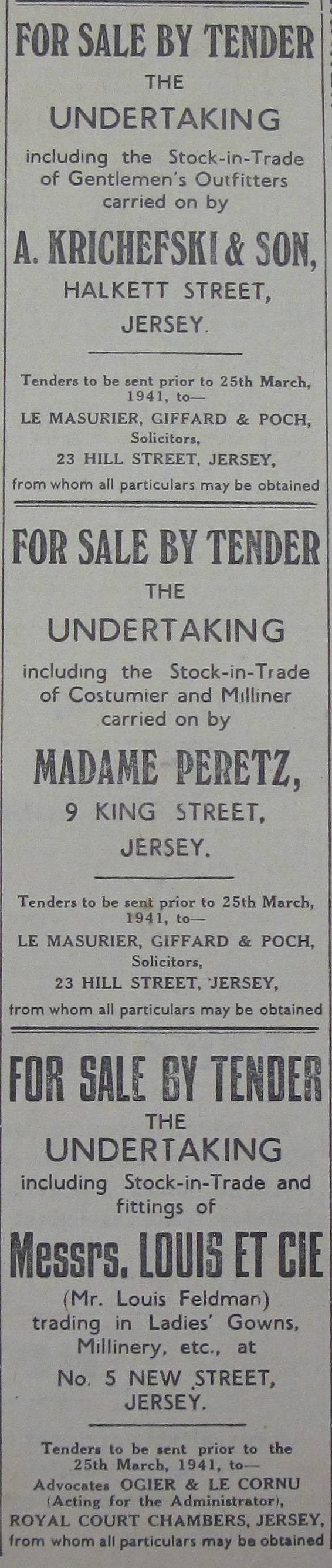 For sale by tender 1941 Jersey