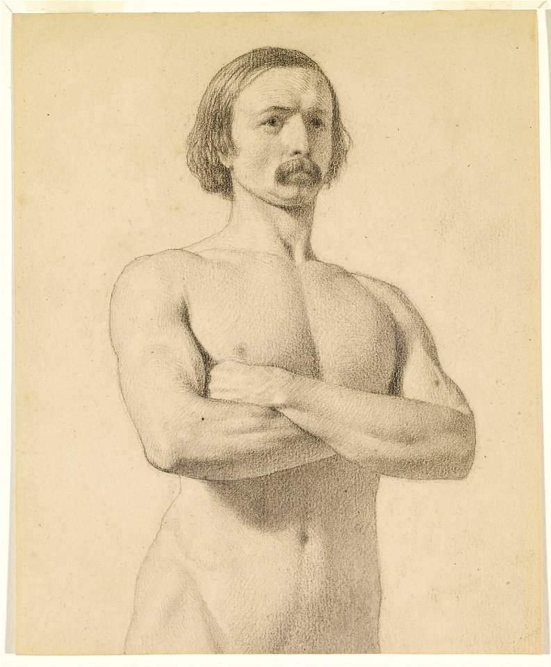 Ford Madox Brown - Male Nude - Academic nude Study, half-length with Moustache and Arms folded - Google Art Project