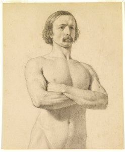Ford Madox Brown - Male Nude - Academic nude Study, half-length with Moustache and Arms folded - Google Art Project