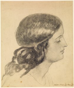 Ford Madox Brown - Oure Ladye of Saturday Night - Study of Head of Angel holding Bowl of Water - Google Art Project