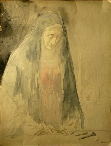 Forain J.L. - Watercolor - Vierge de la passion avec un ange - 24x31.5cm