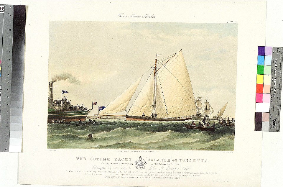 Fores's Marine Sketches. The Cutter Yacht Volante, 48 Tons. R.T.Y.C. Winning the Grand Challenge Cup, Value 200 Guineas, May 14th 1851 RMG PY8688