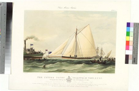 Fores's Marine Sketches. The Cutter Yacht Volante, 48 Tons. R.T.Y.C. Winning the Grand Challenge Cup, Value 200 Guineas, May 14th 1851 RMG PY8688