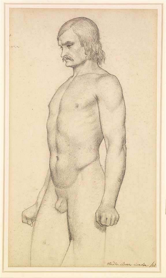 Ford Madox Brown - Male Nude - Academic Study, three-quarter length Nude, with Moustache and clenched Fists - Google Art Project