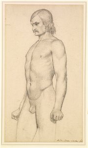 Ford Madox Brown - Male Nude - Academic Study, three-quarter length Nude, with Moustache and clenched Fists - Google Art Project