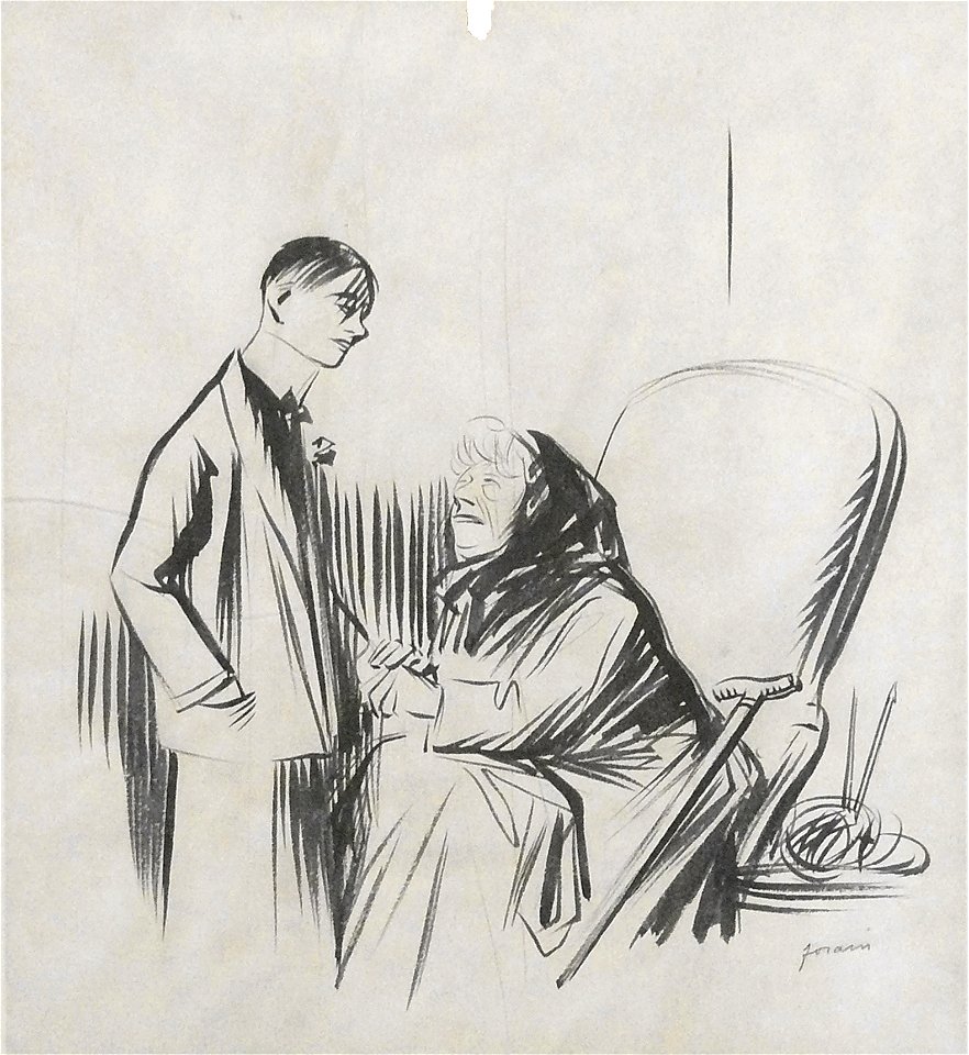 Forain J.L. - Ink - La visite du petit-fils - 33.5x30.4cm