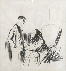 Forain J.L. - Ink - La visite du petit-fils - 33.5x30.4cm