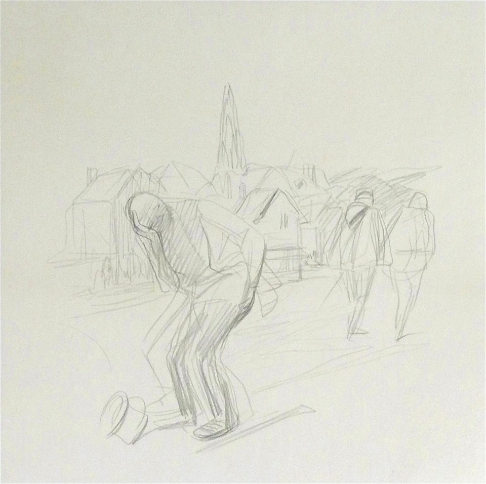 Forain J.L. - Pencil - Esquisse d'une scène de rue