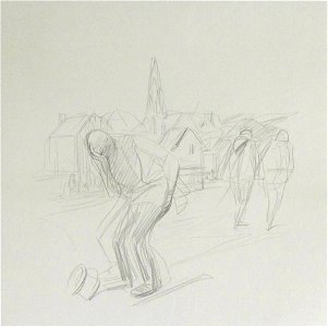 Forain J.L. - Pencil - Esquisse d'une scène de rue