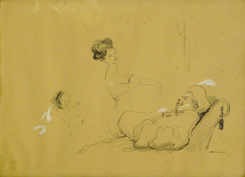 Forain J.L. - Pencil, Ink, Bodycolor - Les deux écoles - 49x36cm