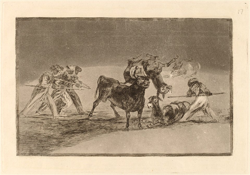 Goya - Palenque de los moros hecho con burros para defenderse del toro embolado