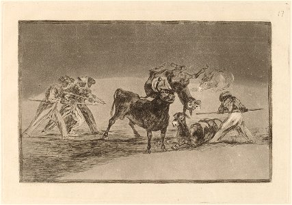Goya - Palenque de los moros hecho con burros para defenderse del toro embolado