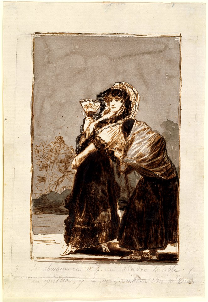 Goya - Sueño 20. Se aberguenza de que su Madre le able en publico, y le dice, perdone Vm por Dios, D03920