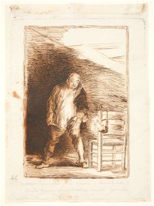Goya - Sueño 24 (). El espartero Borracho que no acierta a desnudarse, y dando buenos consejos a un candil yncendia la casa, D04194