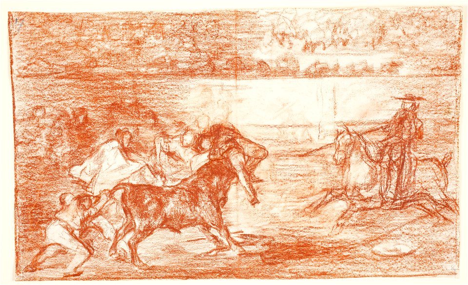 Goya - Varilarguero y chulos haciendo el quite a un torero cogido, D04324