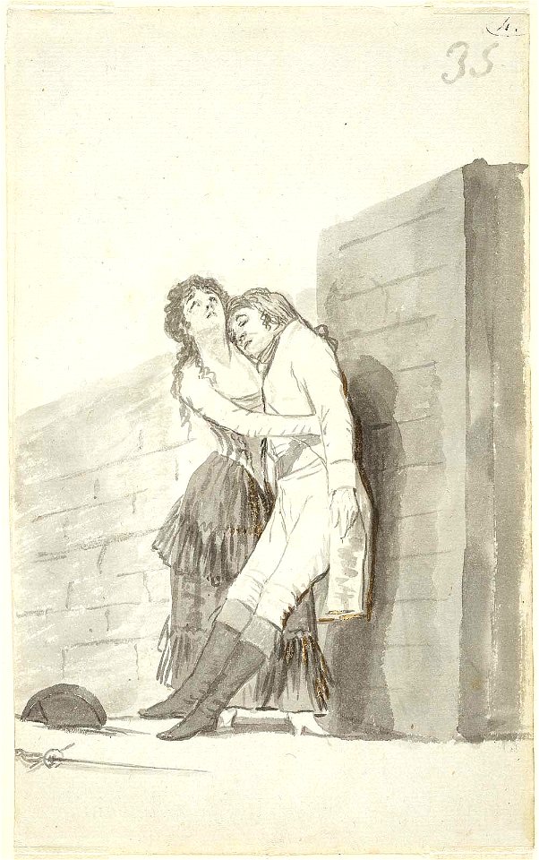 Goya - Woman Holding Up Her Dying Lover, Doouble-sided drawing from Album B (Madrid Sketchbook, 35 (recto of 36), 1973.700a