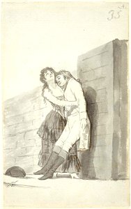 Goya - Woman Holding Up Her Dying Lover, Doouble-sided drawing from Album B (Madrid Sketchbook, 35 (recto of 36), 1973.700a