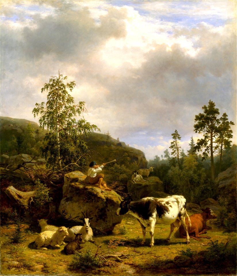 Forest Landscape with a Shepherd Boy and Cattle (Nils Andersson) - Nationalmuseum - 18484