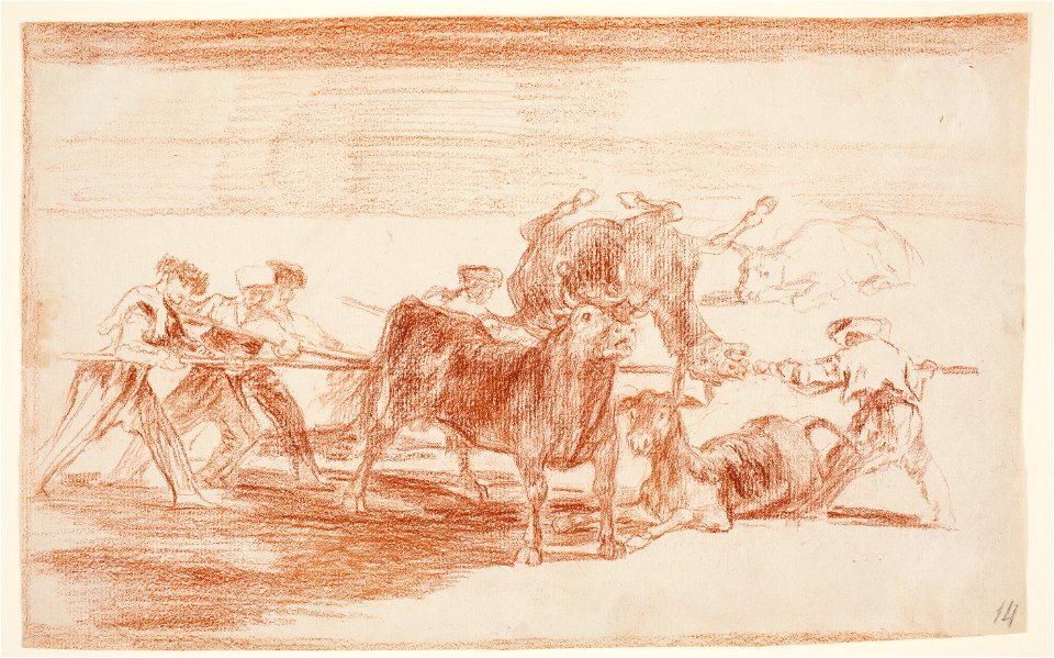 Goya - Palenque de los moros hecho con burros para defenderse del toro embolado, D04302