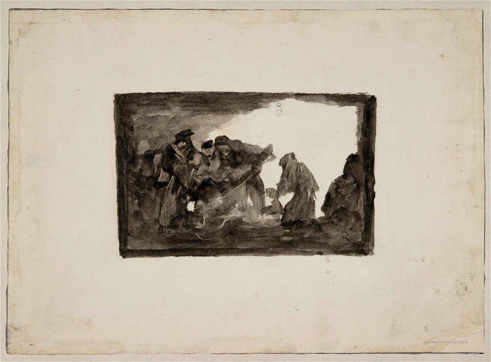 Goya - Mujer llorando arrodillada al lado de un hombre moribundo, bdh0000251995, v