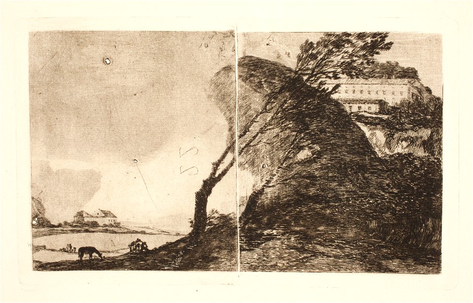 Goya Landscape with buildings and trees