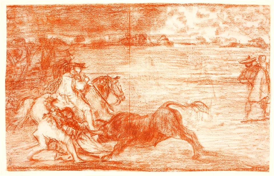 Goya - Un caballero en plaza quebrando un rejoncillo con ayuda de un chulo, D04319