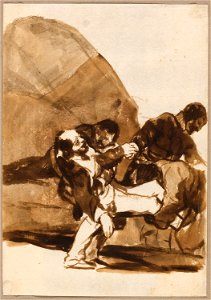 Goya - Three Men Carrying a Wounded Soldier, from the Images of Spain, Album F, 1960.313