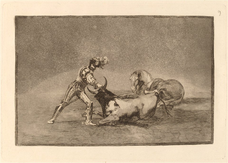 Goya - Un caballero espanol mata un toro despues de haber perdido el caballo