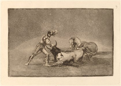 Goya - Un caballero espanol mata un toro despues de haber perdido el caballo. Free illustration for personal and commercial use.