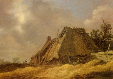 Goyen 1636 Farmhouses with peasants. Free illustration for personal and commercial use.