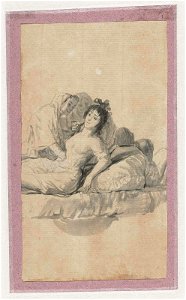 Goya - Young Woman Reclining on a Bed, Attended by Two Old Women, Double-sided drawing from Album A (Sanlúcar Sketchbook), l (verso of k), 63.985a