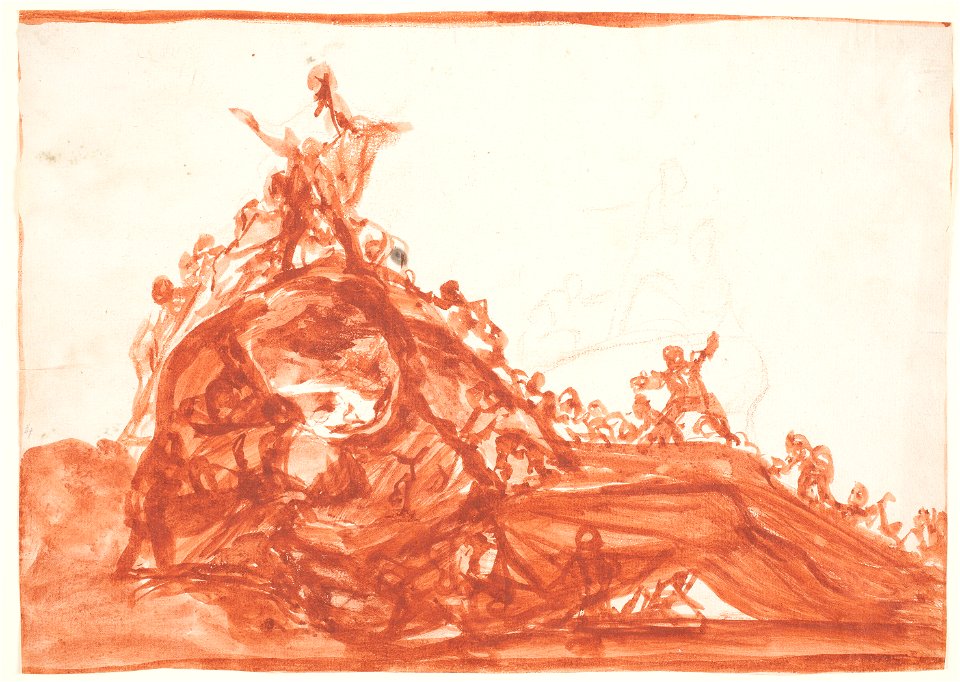 Goya Personajes trepando sobre un gigante acostado drawing