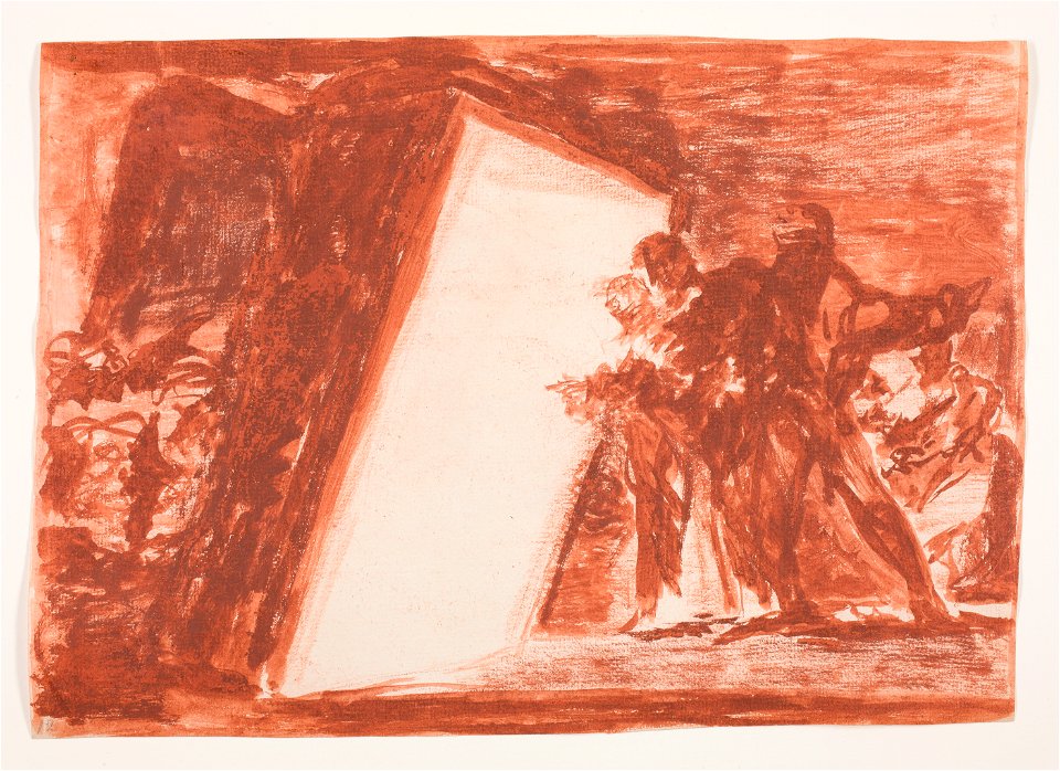 Goya Dos personajes asomándose a una salida luminosa drawing