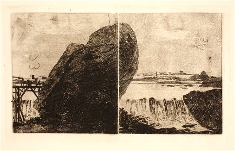 Goya Landscape with waterfall. Free illustration for personal and commercial use.