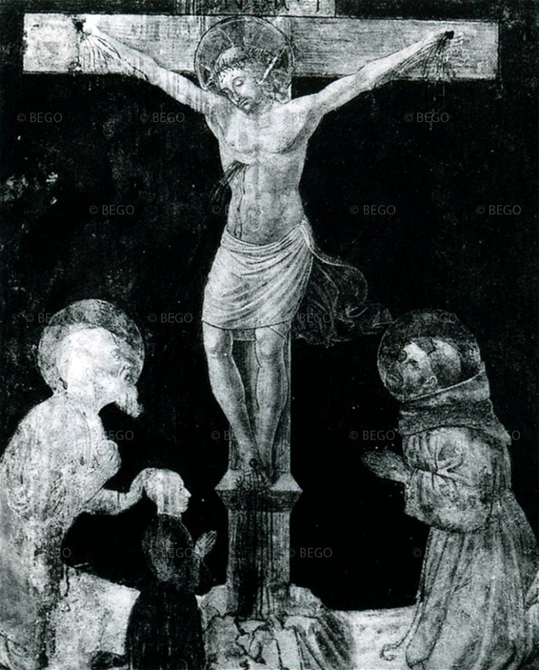 Gozzoli - Cristo in croce adorato dai santi Girolamo e Francesco e il committente, Museo d'Arte Sacra, San Gimignano