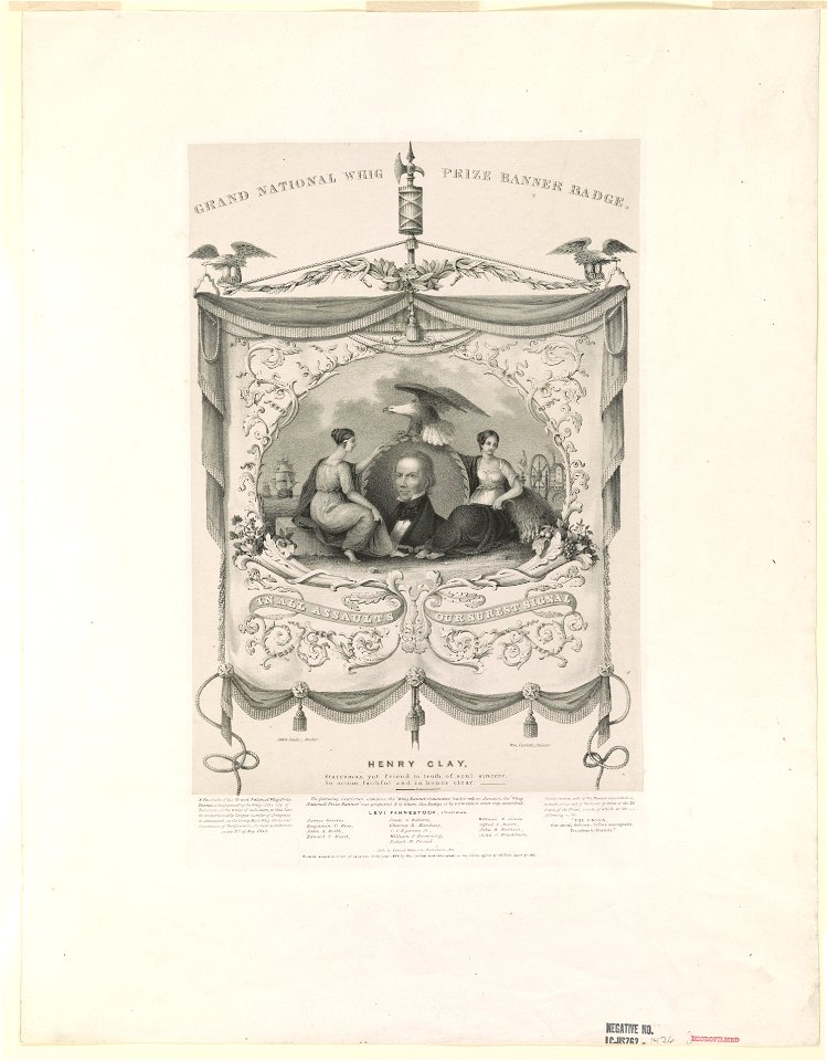 Grand National Whig prize banner badge - lith. by Edward Weber & Co., Baltimore, Md. LCCN2003690764