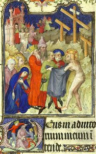 Grandes Heures de Jean de Berry - Dérision du Christ et Christ dépouillé de ses vêtements (fol. 70)