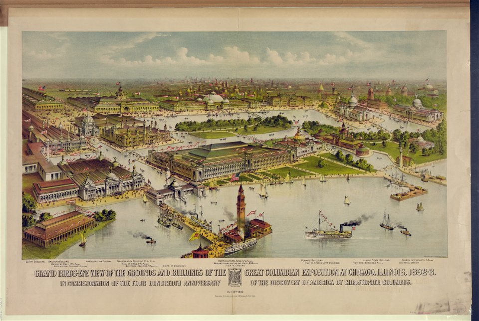 Grand birds-eye view of the grounds and buildings of the great Columbian exposition at Chicago, Illinois, 1892-3 In commemoration of the four hundredth anniversary of the discovery of LCCN2001700243