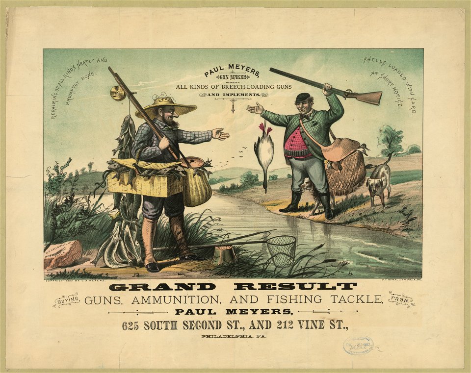Grand result Buying guns, ammunition, and fishing tackle from Paul Meyers, 625 South Second St., and 212 Vine St., Philadelphia, Pa. - - W. R. Hallowell, del., Phila. LCCN2010650665