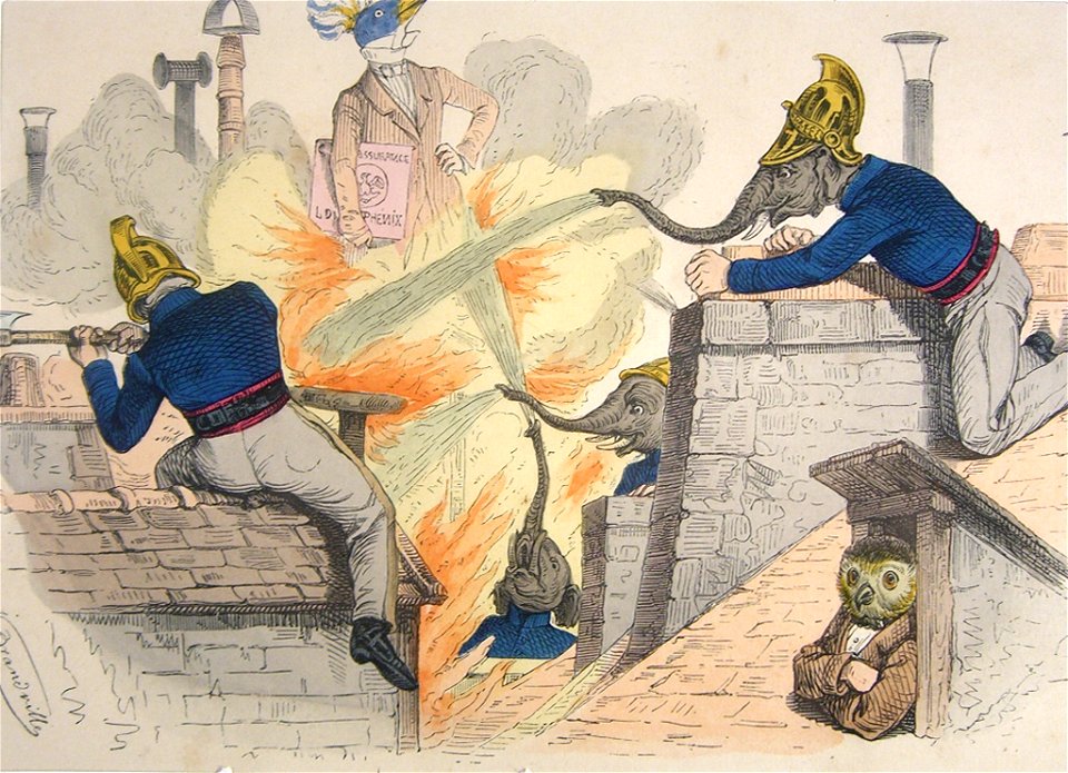 Grandville Tiere als Feuerwehr