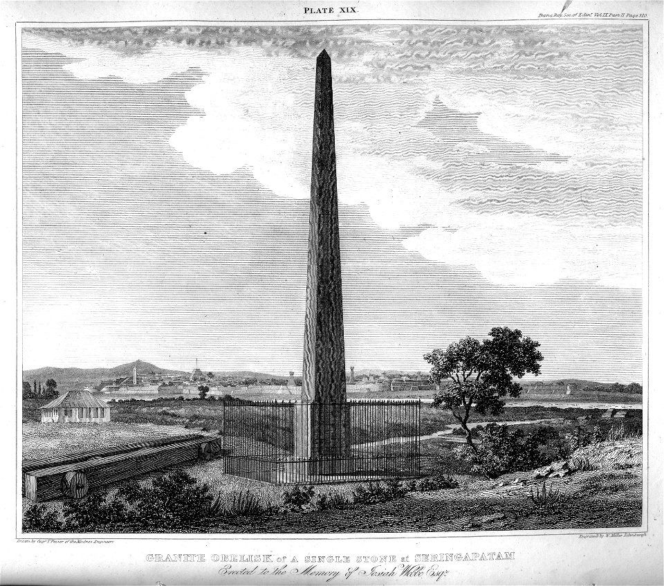 Granite Obelisk at Seringapatam engraving by William Miller after Capt T Frazer