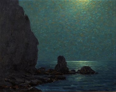 Granville Redmond - Catalina Island Coast under a Moonlit Sky. Free illustration for personal and commercial use.