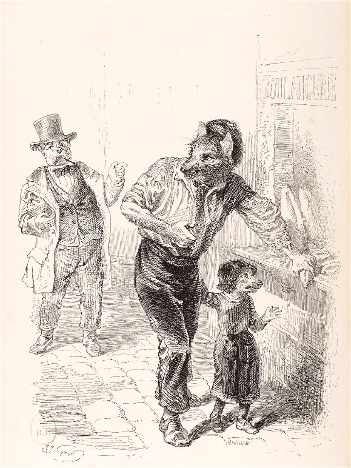 Grandville - La faim chasse le loup du bois