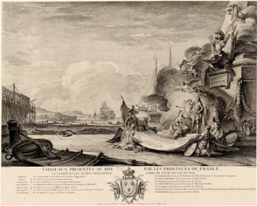 Gravure allégorique sur le don des vaisseaux vers 1762