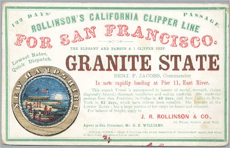 GRANITE STATE Clipper ship sailing card. Free illustration for personal and commercial use.