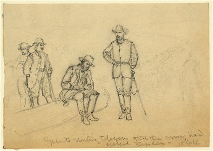 Grant writing telegram that the Army had crossed Rapidan 1864 LCCN2004660843