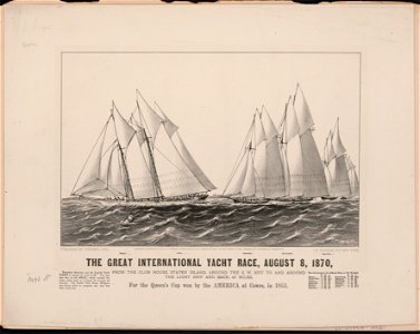 Great international yacht race, August 8, 1870- from the club house, Staten Island, around the S.W. Spit to and around the light ship and back, 40 miles For the queen's cup won by the LCCN2001704276